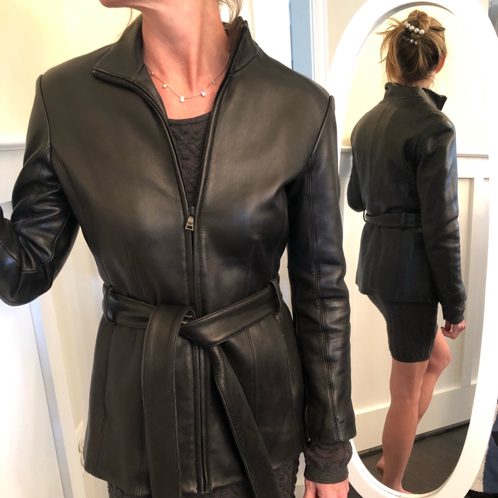 Black Leather Belted Jacket